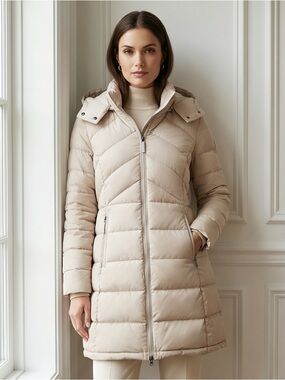 Women's Long Quilted Puffer Coat - Cream